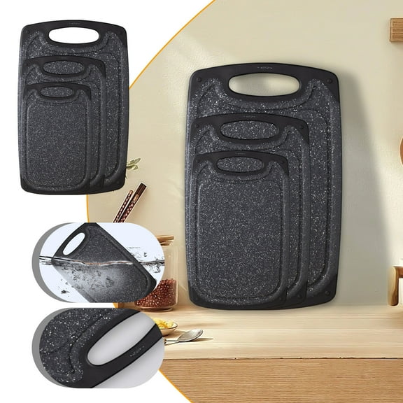 New Arrivals,Plastic Cutting Boards for Kitchen,Dishwasher Safe Extra Large Cutting Board for Meat,Grooves,and Non-Slip Handle with Grinding Area Eco-Friendly|Plastic,Black
