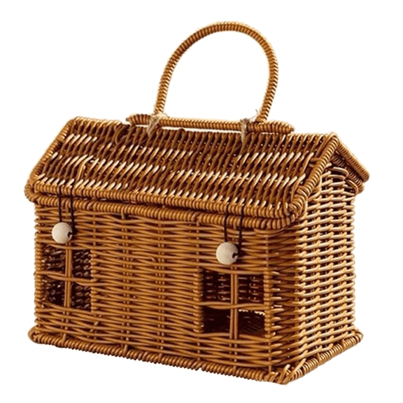 New Arrivals Rattan House Shaped Basket with Lid, Harvest Wicker