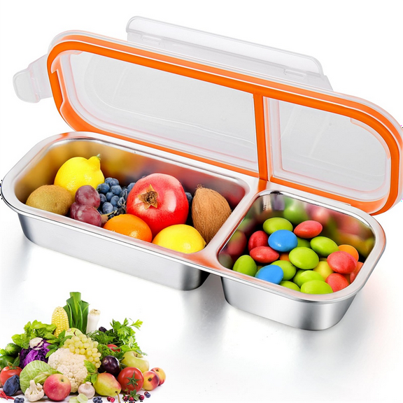 New Arrivals Reusable Snack Containers with Lids, Stainless Steel Double/2 Compartment Box Container