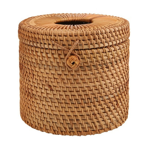 New Arrivals Round Rattan Tissue Box Vine Roll Toilet Paper Cover Dispenser