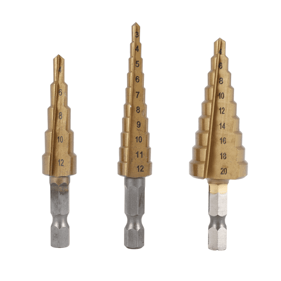 New Arrivals Step Drill Bit 3Pcs Hss Set Cone Hole Cutter Gold