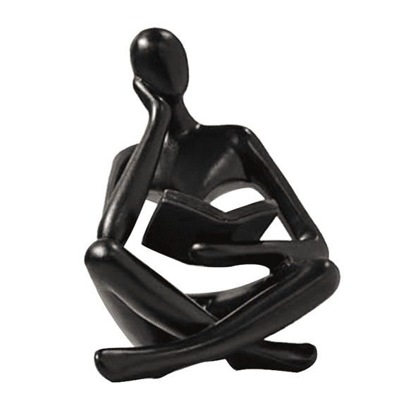 New Arrivals Thinkers Sculptures,Black Resin Statue Reading Ornament,Thinkers Sculpture Decoration, Modern Book Decor B
