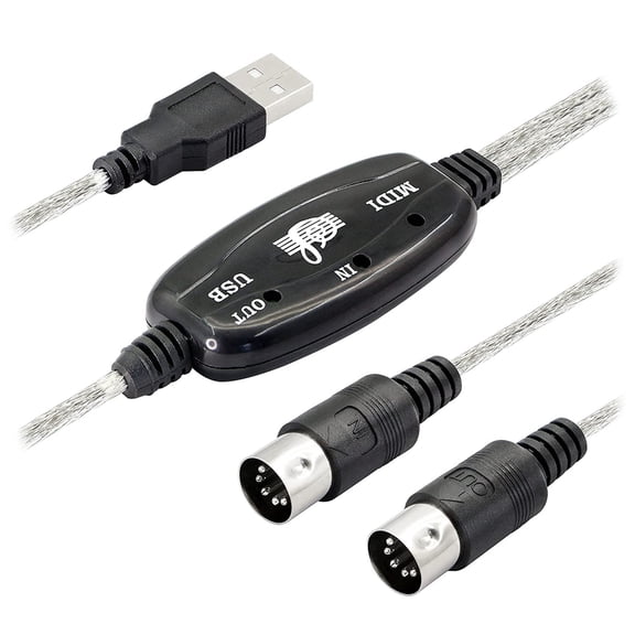 New Arrivals USB MIDI Cable Adapter, Type A Male to Din 5 Pin In-Out Interface with LED Indicator for Music Keyboard