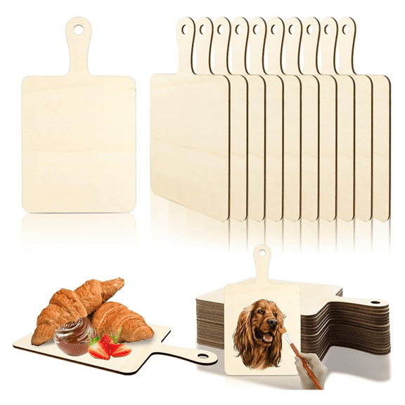 New Arrivals Unfinished Wood Cutting Board Craft with Handle (9.4inch x 5.5inch)