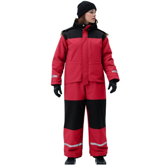 New Arrivals VOESLSOO Women One Pieces Ski Suits Waterproof Windproof Snowboard Jumpsuits Winter Warm Outdoor Hood Snowsuit For Snow Sports Warm Outfits Clothes Red M