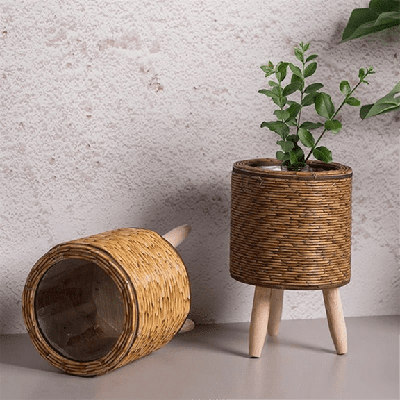 New Arrivals Vintage Imitation Rattan Woven Flower Shelf Handmade,E