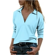 New Arrivals Women Clothes 2024 Summer Crewneck Sweatshirts Summer Long Sleeve Blouse Turn-down Neck Tops T-Shirt