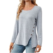 New Arrivals Women Clothes 2024 Summer Long Sleeve Sweater for Women Fashion -Neck Button Lace Long Sleeve Loose T-shirt