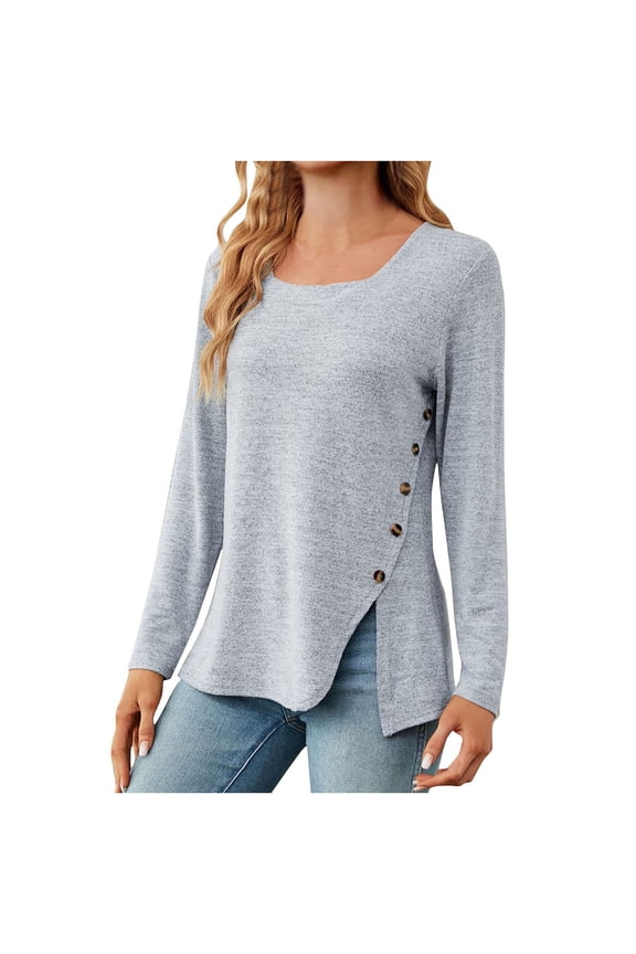 New Arrivals Women Clothes 2024 Summer Long Sleeve Sweater for Women Fashion -Neck Button Lace Long Sleeve Loose T-shirt