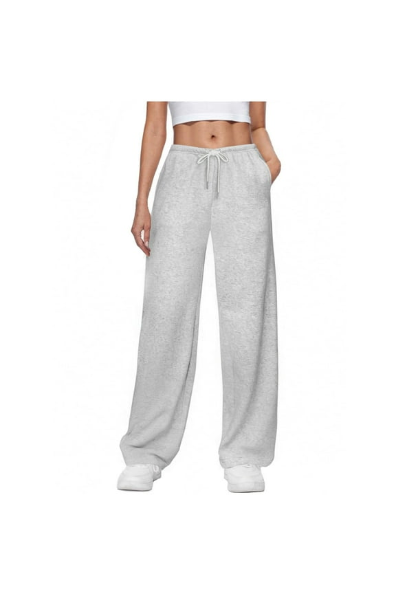 New Arrivals Womens High Waist Wide Leg Pants with Drawstring Waistband Solid Color Trousers Fit My Items