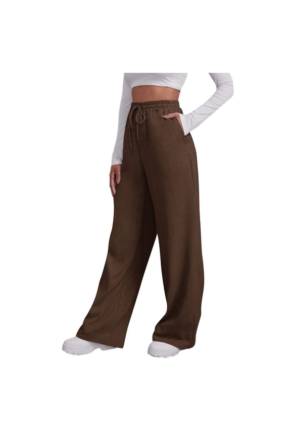 New Arrivals Womens High Waist Wide Leg Pants with Drawstring Waistband Solid Color Trousers for My Items