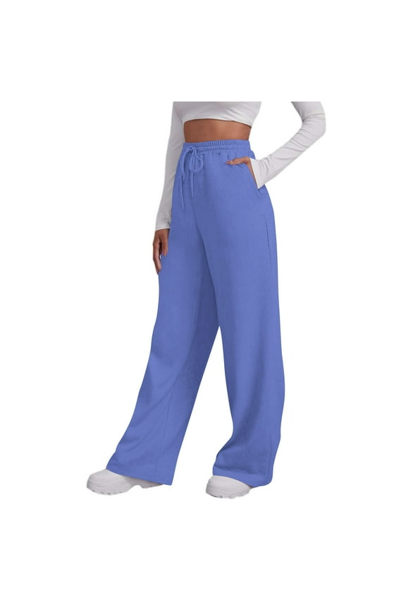 New Arrivals Womens High Waist Wide Leg Pants with Drawstring Waistband Solid Color Trousers for My Items