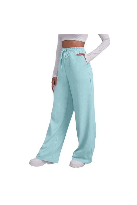 New Arrivals Womens High Waist Wide Leg Pants with Drawstring Waistband Solid Color Trousers for My Items