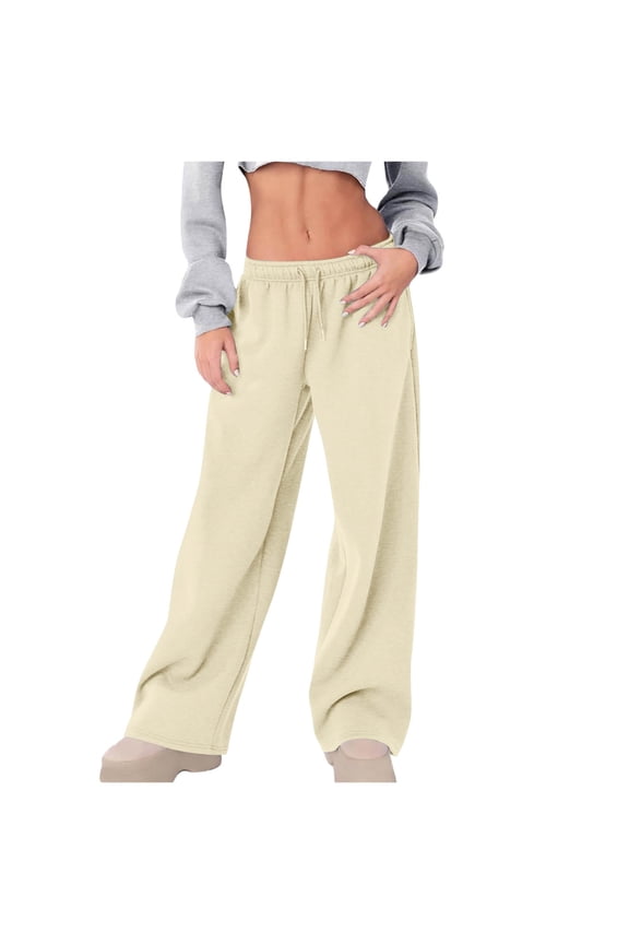 New Arrivals Womens High Waist Wide Leg Trousers Drawstring Waistband Solid Color Pants My Items