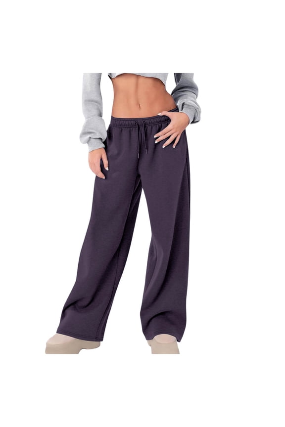 New Arrivals Womens High Waist Wide Leg Trousers Drawstring Waistband Solid Color Pants My Items