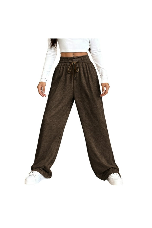 New Arrivals Womens High Waisted Wide Leg Pants with Drawstring Waistband Solid Color Trousers My Items