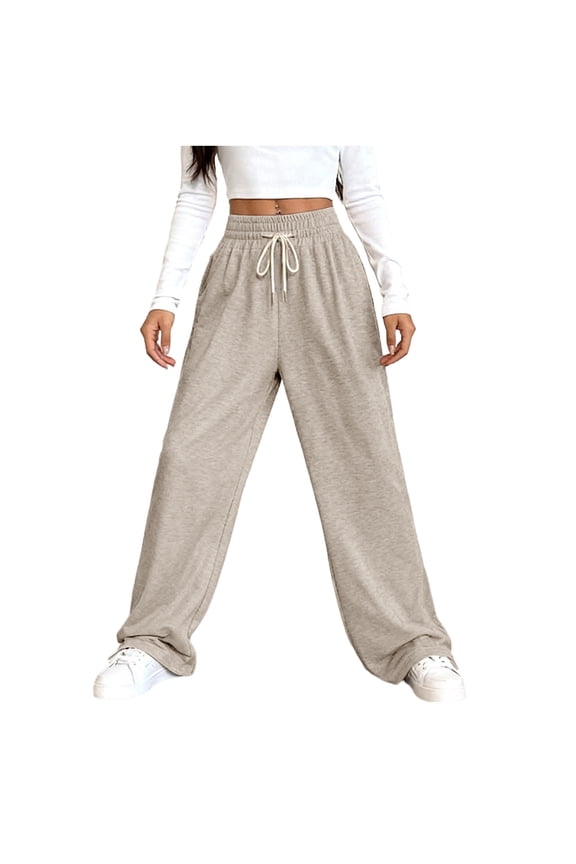New Arrivals Womens High Waisted Wide Leg Pants with Drawstring Waistband Solid Color Trousers My Items