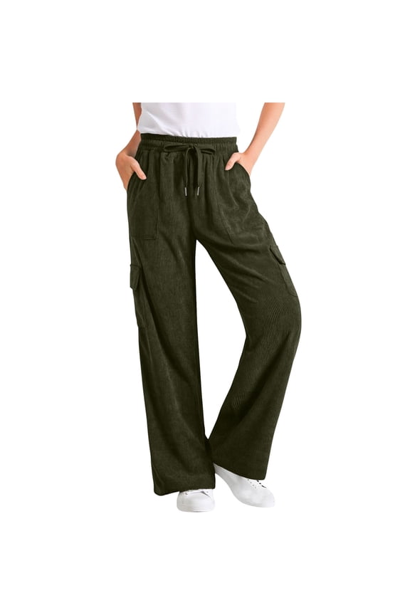 New Arrivals Womens Solid Color High Waist Trousers with Elastic Waistband Pants for Work Office and Casual My Items