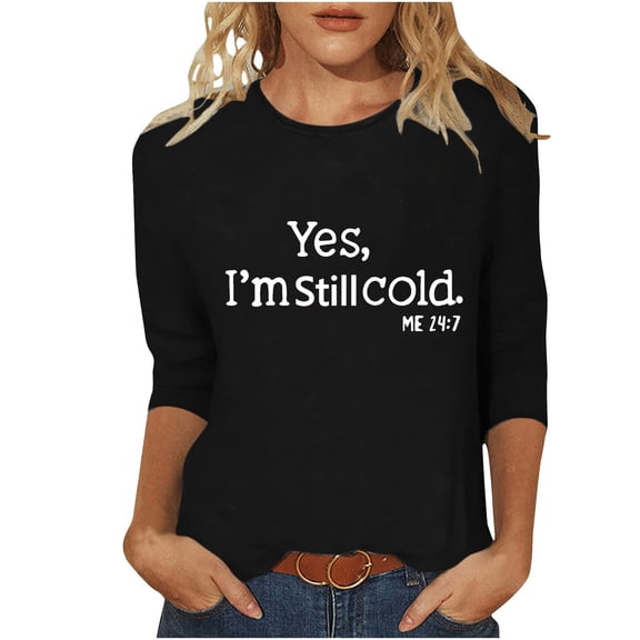 New Arrivals Womens Typography Print 3/4 Sleeve Round Neck Blouse Tees Tshirts Fall Tops for Street Style My Items