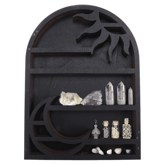 New Arrivals Wood Storage Shelf - Stylish and Practical Wall Shelf, Crescent Sun Moon Crystal