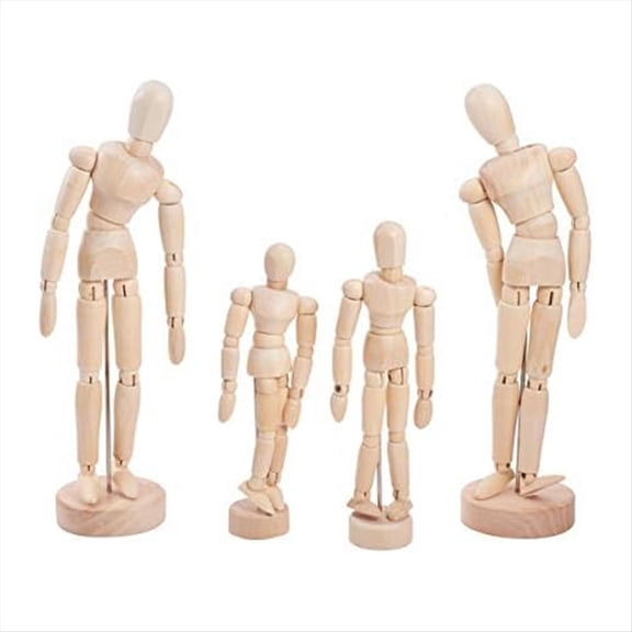 New Arrivals Wooden Manikin Blockhead, Wood Artist Figure Doll Model for Sketch Charcoal Home Office Desk Decoration Gift,4 Pcs