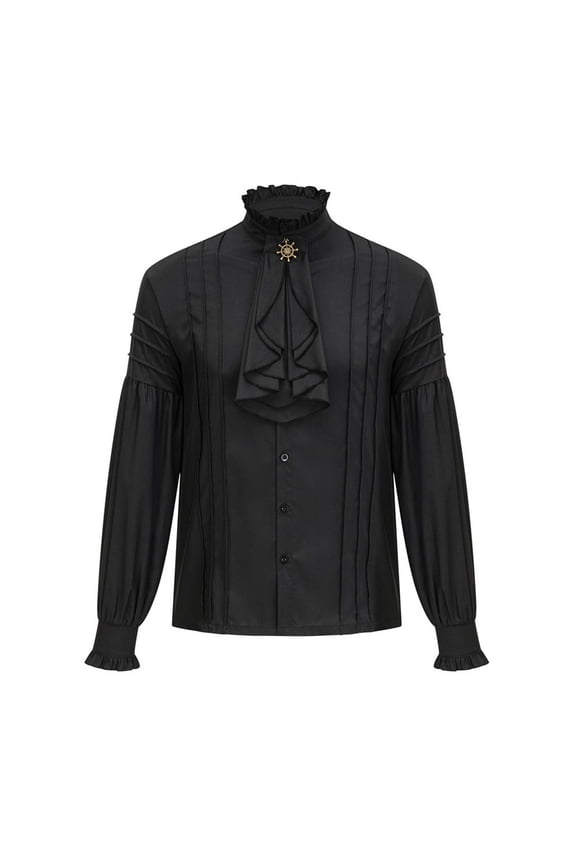 New Arrivals! Kilaqueen Halloween Ruffled Steampunk Shirts for Men Retro Button Down Gothic Victorian Tunic Tops Pirate Medieval Viking Vampire Poet Costume Tops