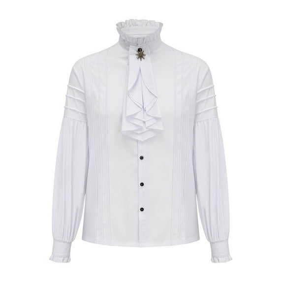New Arrivals! Kilaqueen Halloween Ruffled Steampunk Shirts for Men Retro Button Down Gothic Victorian Tunic Tops Pirate Medieval Viking Vampire Poet Costume Tops