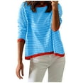 thumbnail image 1 of New Arrivals for Women 2024 Blue Shirts for Women Fashion Fall Long Sleeve Round-Neck Blouses Solid Stripe Tops, 1 of 4