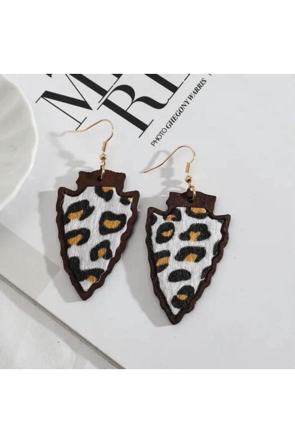 New Arrow Wood and Abalone Shell Leather Arrowhead Drop Earrings Women Wholesale