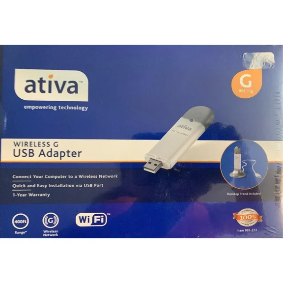 New Ativa Wireless G Usb Adapter Model Awgua54 802.11 B/G Wi-Fi 54Mbps 400 Feet