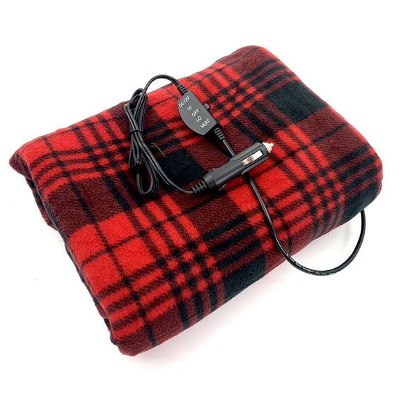 New AutoDrive 12-Volt Heated Travel Blanket, Red/Black Plaid. Assembled Product Dimensions 57 x 39, 2lbs