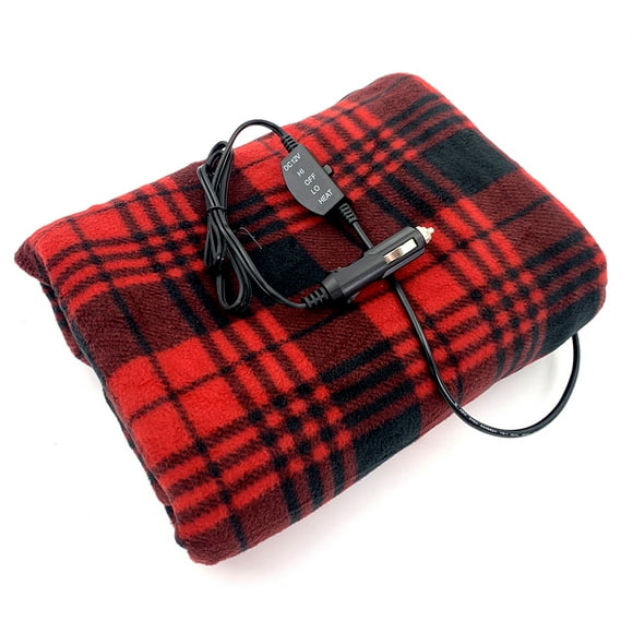 New AutoDrive 12-Volt Heated Travel Blanket, Red/Black Plaid. Assembled Product Dimensions 57 x 39, 2lbs