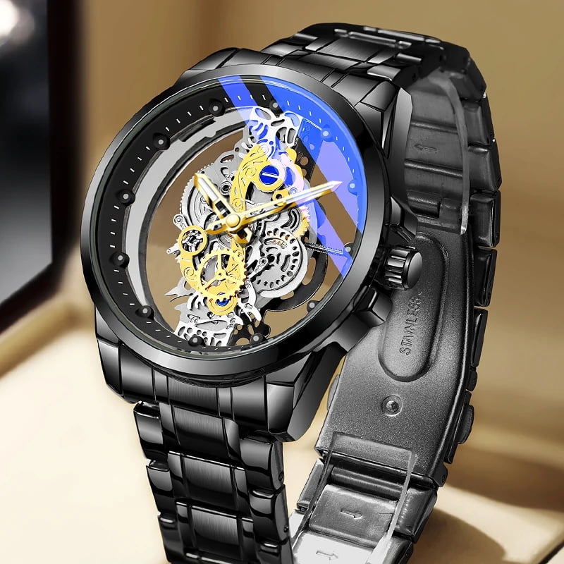 New Automatic Hollow Transparent Men's Watch with Waterproof, Luminous ...