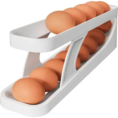 New Automatic Rolling Double-layer Egg Dispenser, Egg Holder Dispenser for Refrigerator, Holds 15 Eggs, Space-Saving Egg Storage