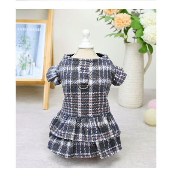 New Autumn And Winter English Wind Traction Cotton Skirt Jacquard Knitted Fabric Pet Clothes Polar Fleece Cloth Dog Clothing Gray
