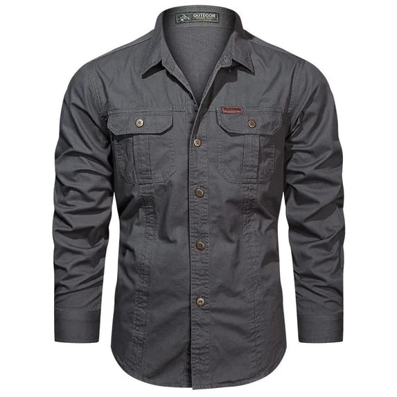 New Autumn Military Style Cotton Pocket Shirt for Men Solid Color Slim Casual Brand Clothing Men Long Sleeve Shirts 5XL