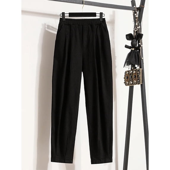 New Autumn Plus Size Jeans For Women High Elastic Waist Loose Blue Black Color Jeans Trousers Korean Fashion Casual Pants