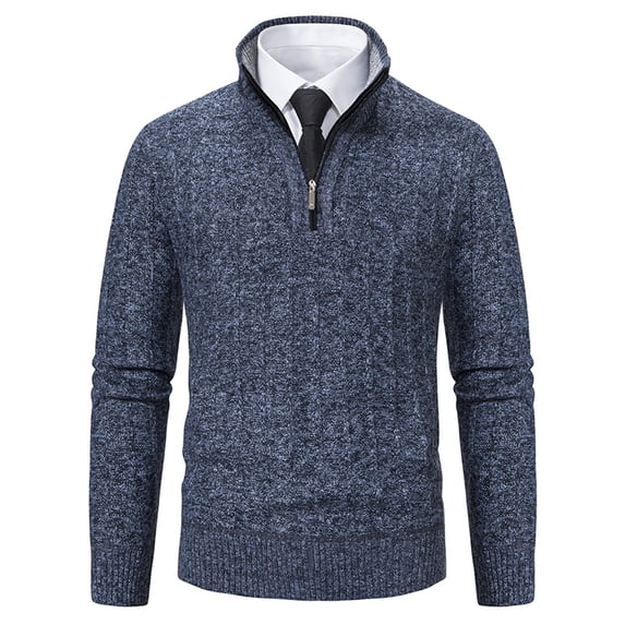 New Autumn/Winter Men's Half-Zip Pullover Sweater Knitwear Fleece-Lined Thick Warm Undershirt