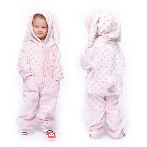 New Autumn Winter Warm Flannel Pajamas, Girls Cute Rabbit Home Clothes, Cartoon Animal Thick Jumpsuit
