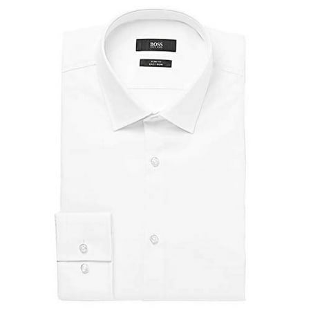 New BOSS Hugo Men's Jenno Slim-Fit Easy Iron All Cotton Dress Shirt, (White, 44R 17.5" Neck)