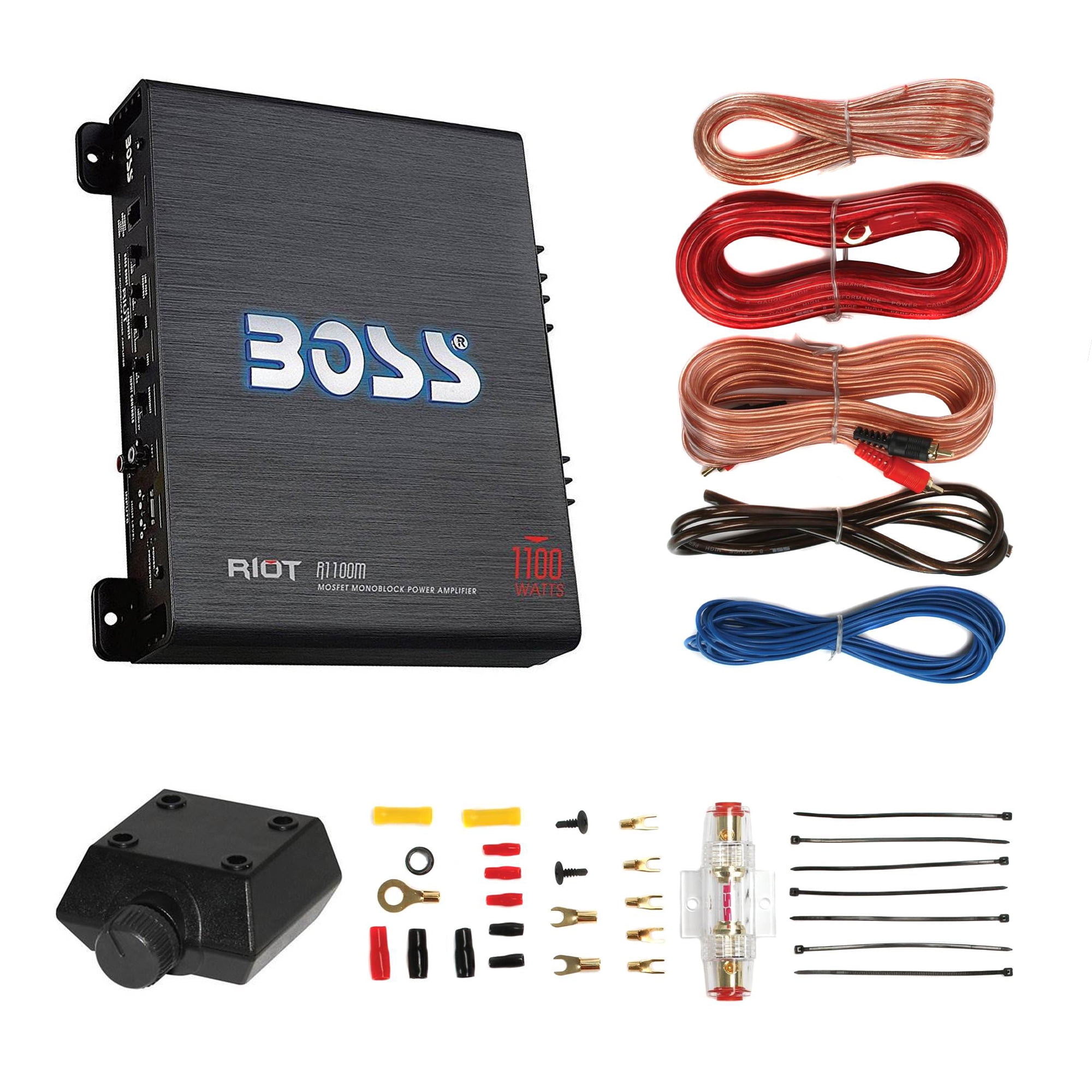BOSS R1100M 1100W Mono Car Audio Amplifier & 8 Gauge Amp Wiring Kit