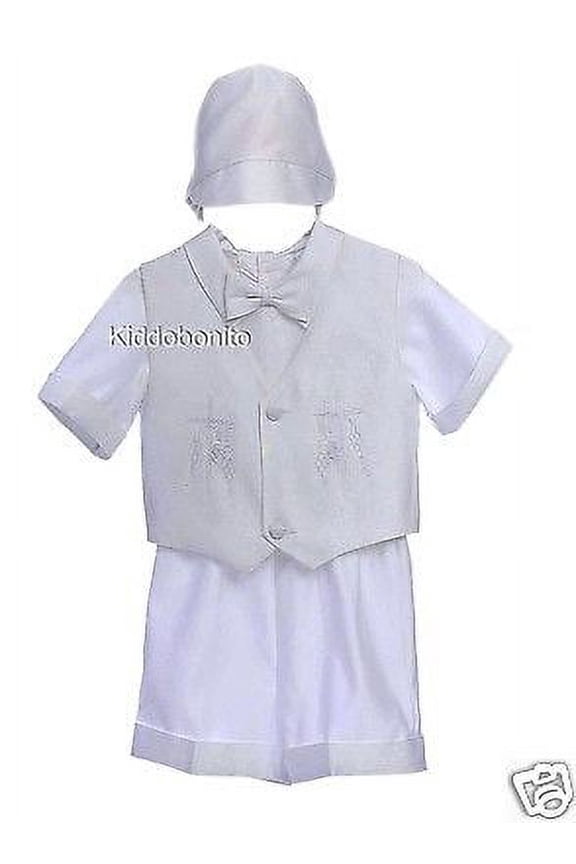 New Baby Boy Christening Baptism Church Formal Vest Shorts White sz S-4T (0-4yr)