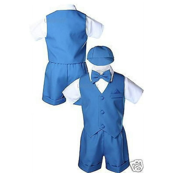 New Baby Boy Kid Green Turquoise Teal Eton Formal Vest Set Shorts Outfit S-4T