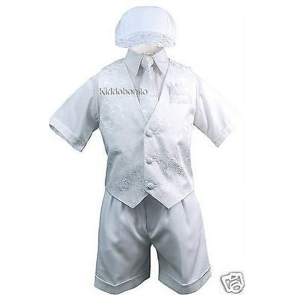 New Baby Boy Toddler Christening 5PC White Vest Shorts Suit S-4T (0 month-4 yr)
