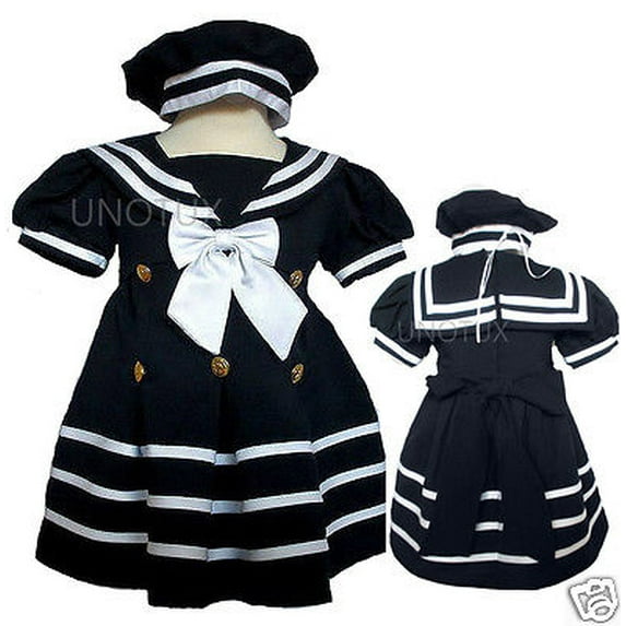 New Baby Girl Toddler Formal Sailor Party Dress Outfits S,M,L,XL,2T,3T, Navy