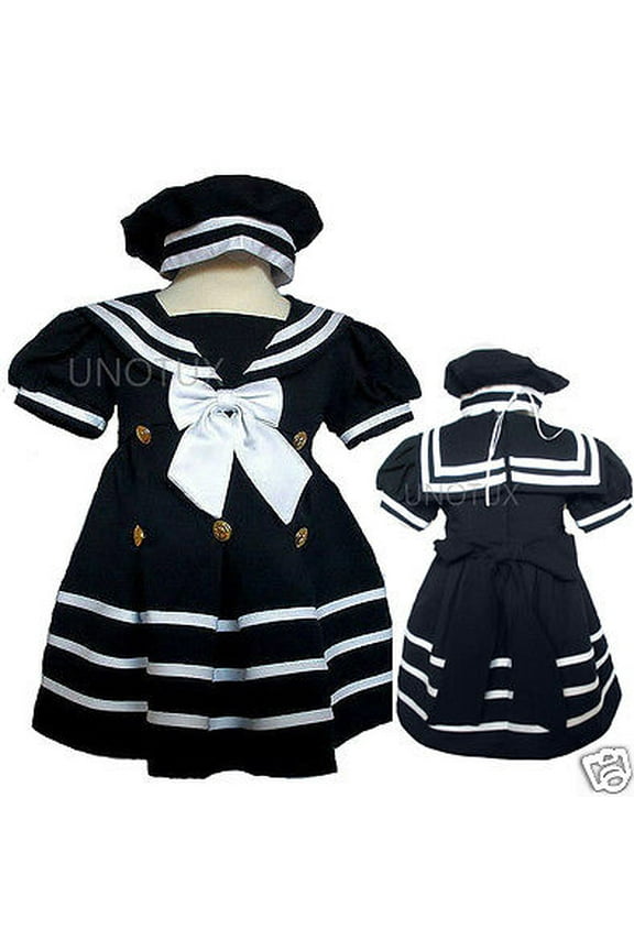 New Baby Girl Toddler Formal Sailor Party Dress Outfits S,M,L,XL,2T,3T, Navy