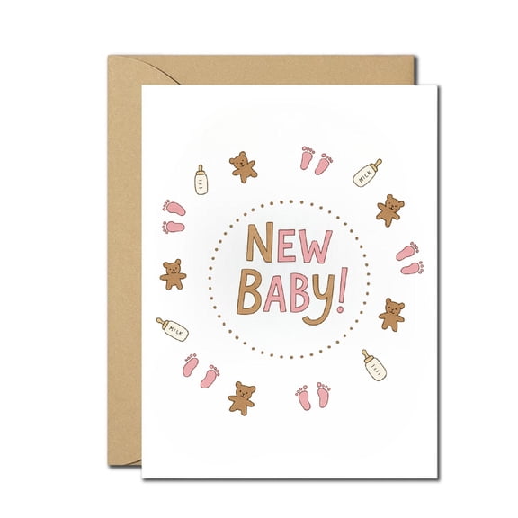 New Baby Greeting Card - Cute Teddy Bears & Footprints Design, Blank Inside, Envelope Included - Sweet Congratulations Card for Birth Announcements & Baby Showers