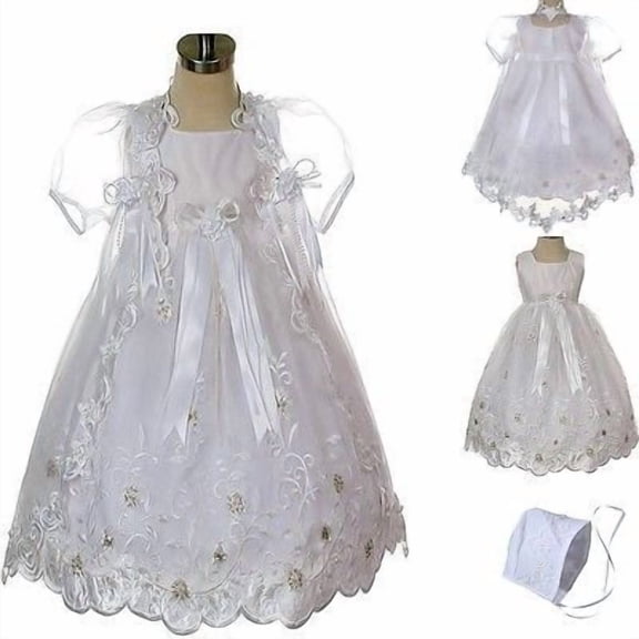 New Baby Infant Girl Toddler Christening Baptism Bonnet Formal Dress White 0-30M