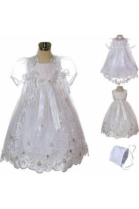 New Baby Infant Girl Toddler Christening Baptism Bonnet Formal Dress White 0-30M
