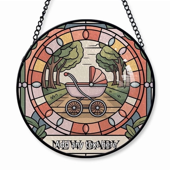 New Baby & Parenthood Baby Carriage Stained Glass Suncatcher Window Hanging – Holiday Window Hanging for Families with Custom Names, Christmas 2025 Tree Decoration